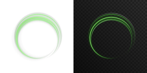 Cosmic halo rings with glowing light and green neon gradient. Elegant futuristic symbol of orbit,...