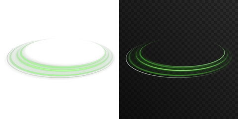 Cosmic halo rings with glowing light and green neon gradient. Elegant futuristic symbol of orbit,...