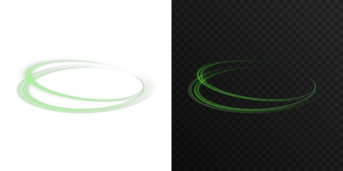 Sci-fi neon light loops in electric green color with eclipse glow. Suitable for space design, modern UI, holographic animation, energy visualization, and technology-focused compositions.