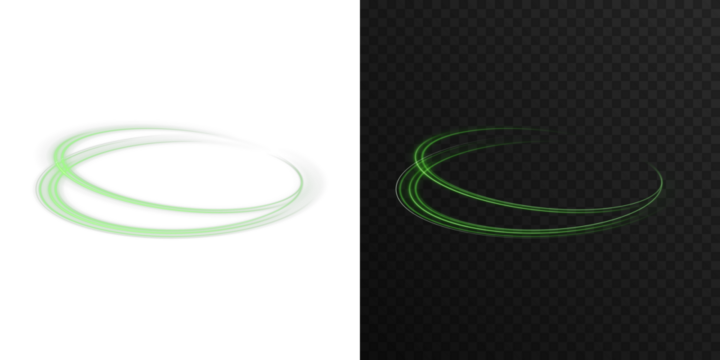Sci-fi neon light loops in electric green color with eclipse glow. Suitable for space design, modern UI, holographic animation, energy visualization, and technology-focused compositions.