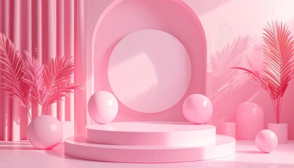 Pink 3D Podium &ndash; Minimalist Geometric Stage for Product Display
