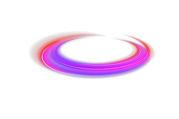 Futuristic glowing neon ellipse in vivid pink, blue, and violet tones on transparent dark background. Magic swirl ring energy flow, abstract portal light effect for sci-fi scenes, fantasy art, and dig