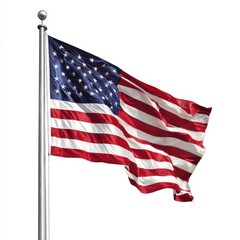 Obraz premium Waving USA Flag on Sturdy Metallic Pole Symbolizing Patriotism and National Pride