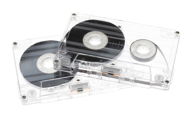 Fototapeta premium Audio cassettes with magnetic tapes isolated on white