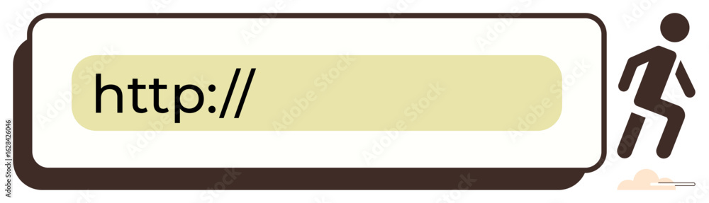 Poster url bar with http text and illustrated person stepping out. ideal for internet access, digital disco