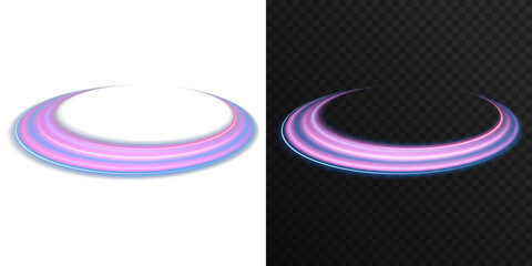 Energy flow neon ellipse glowing with blue, pink, and purple gradient. Futuristic magic circle, dynamic swirl light effect, abstract portal design for fantasy art, sci-fi scenes, and modern digital mo