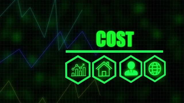 Cost business concept on a flashing computer monitor with moving graphs and data. 3D digital technology candlestick financial market chart and graphs diagram, Statistic and data with alpha channel