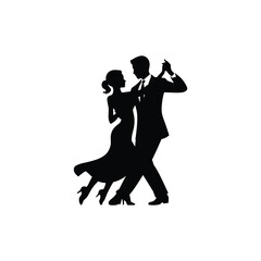 Elegant couple dancing together in silhouette style