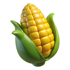 Stylized 3d corn cob with green husks isolated on transparent background