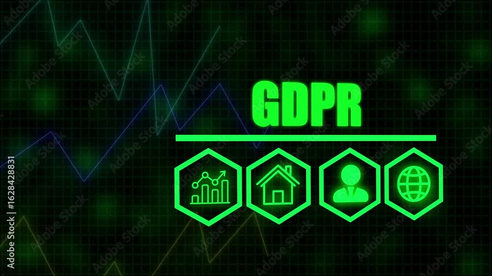 Aufkleber a gdpr business concept on a flashing computer monitor with moving graphs and data. histogram busine