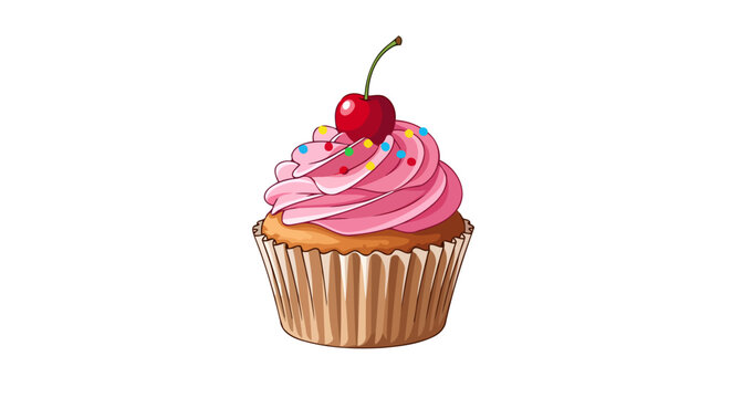 delicious pink cupcake with cherry topping perfect for bakery websites