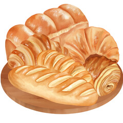 Watercolor Painting of French Breads