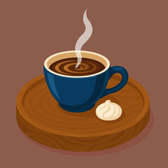 Coffee on Wooden Tray with Meringue