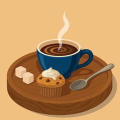 Cup of coffee with cupcake