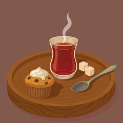 Cup of tea with cupcake