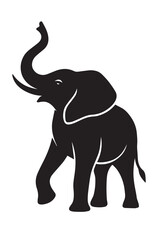 Black elephant silhouette with trunk raised