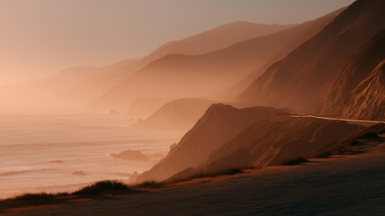 Naklejka premium road in the mountains at the sea