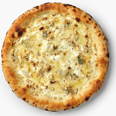 Delicious pizza with walnuts, gorgonzola and ricotta cheese baking in oven