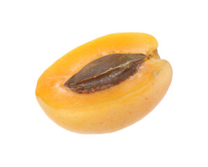 Half of fresh ripe apricot with kernel isolated on white