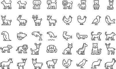Minimal Animal Icon Set – Line Style Vector Pack of Wild and Domestic Animals © Vectorar J