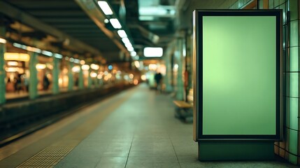 Empty Green Advertisement Board in a Subway Station