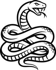 Fototapeta premium Black outlined snake coiled and ready to strike on a plain setting