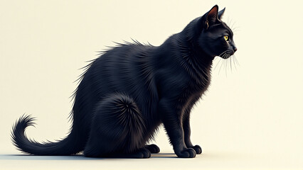 An abstract image inspired by the form and movement of a black cat, using lines, shapes, and shadows to create an artistic interpretation.