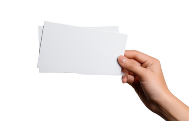 Fototapeta premium Male hand holding two blank sheets of paper (tickets, flyers, invitations, coupons, banknotes, etc.), transparent background, cut out