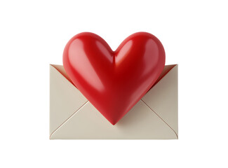  An icon of a red heart and envelope, on a white background, representing the concept of a love letter. This 3D rendering is in a cartoon style with a simple design