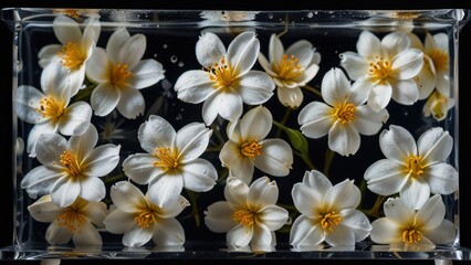 Delicate Jasmine Blooms Suspended in Transparent Resin Background