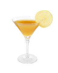 Tasty lemon cocktail in glass isolated on white