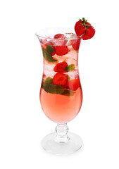 Refreshing strawberry cocktail with mint in glass isolated on white