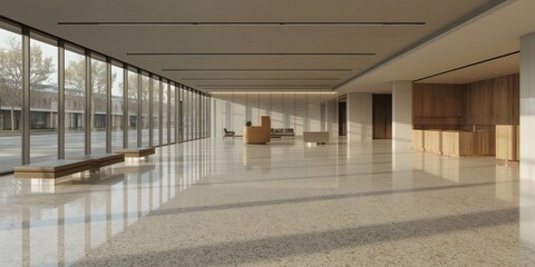 blurred office background with workstation out of focus	
