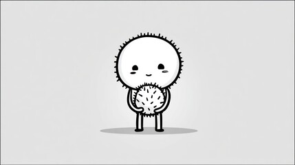 Cute cartoon character holding a cactus