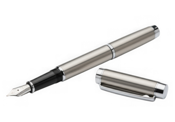 Elegant silver fountain pen stationery writing tool isolated on transparent background