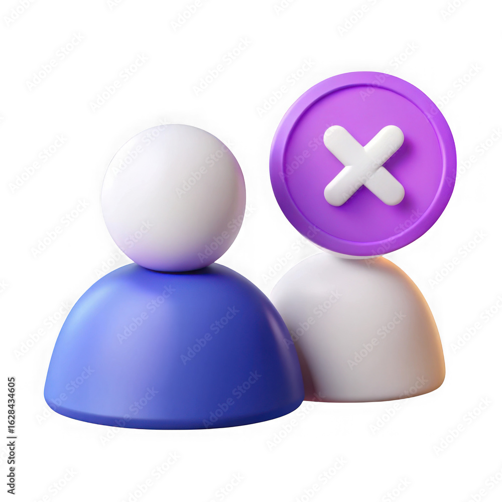 Poster two 3d user icons with a purple cross symbol isolated on transparent background