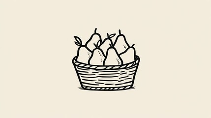 Simple line drawing of pears in a basket