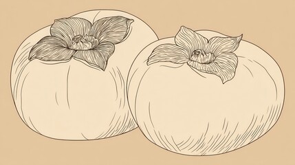 Two persimmon fruit drawing