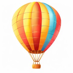 Fototapeta premium A vibrant hot air balloon with vertical stripes of yellow, orange, red, and blue, and a small, orange wicker basket