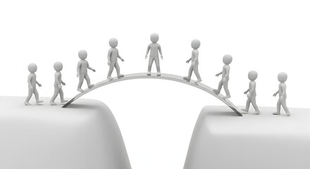 People are crossing the bridge symbolizing unity and collaboration