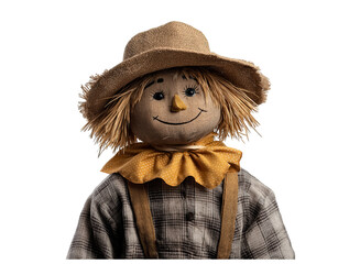 A cute scarecrow doll made of straw, isolated on a transparent background in PNG format.