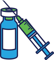 Vaccination with Syringe and Vial on Plain Background, Medical Care