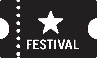 Black and white festival ticket isolated on white background