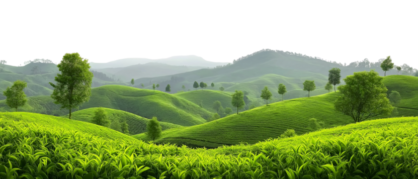 Picturesque tea plantation, cut out, transparent PNG