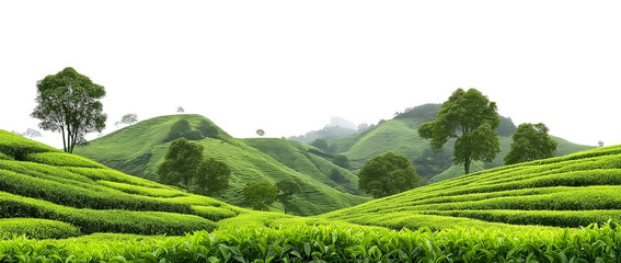 Picturesque tea plantation, cut out, transparent PNG