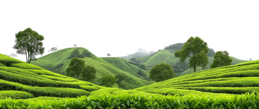 Picturesque tea plantation, cut out, transparent PNG