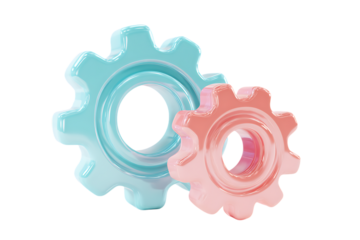 Pastel gears meshing together, teamwork concept.
