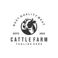 Vintage Cattle Farm Logo Vector Template. Vector illustration of a vintage farm logo design, with a simple style.