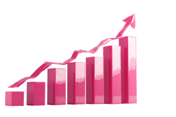 Pink bar graph showing upward trend, growth, and success.