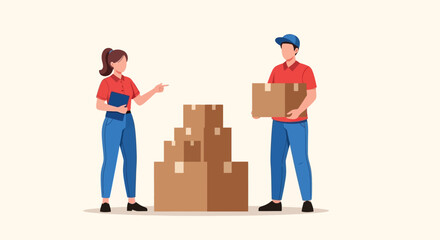 Efficient Delivery Team Logistics and Package Handling Illustration